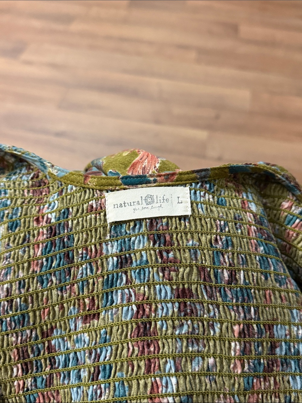 Natural Life Size Large Olivia Smocked Maxi Dress In Olive Floral Vacation Comfy - Picture 5 of 14